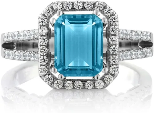 Vista 3 de Gem Stone King Anillo de compromiso de plata de ley 925 con topacio azul suizo para mujer