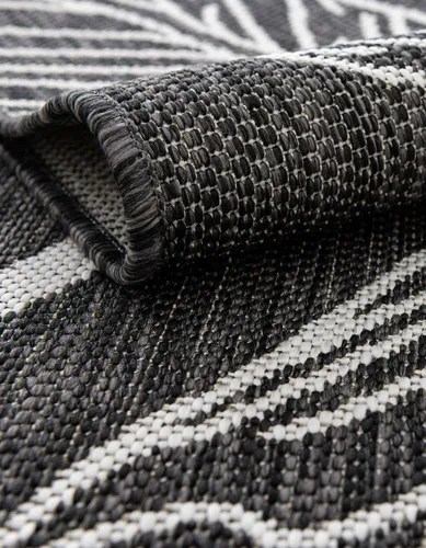Vista 3 de Unique Loom Outdoor Botanical Collection - Alfombra de área, hoja (4 pies 1 pulgada, redonda, carbón marfil)