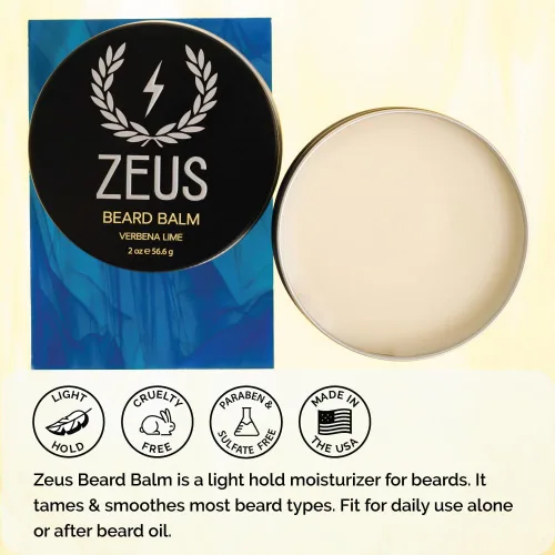 Vista 4 de ZEUS Bálsamo para barba, cera de abeja natural y bálsamo de manteca de karité, acondicionador suavizante para vello facial, fabricado en Estados
