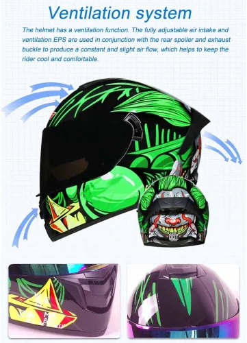 Vista 3 de Full Face Motorcycle Helmet DOT Approved Motorbike Moped Street Bike Racing Crash Helmet, Men and Women