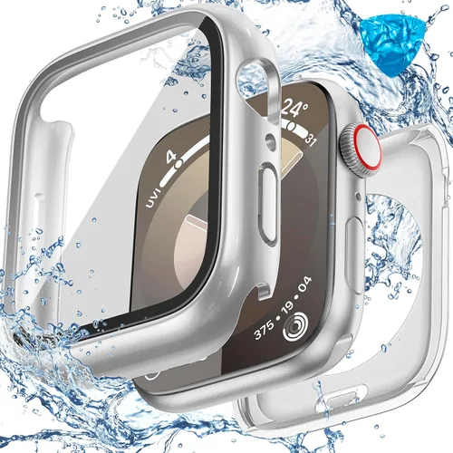 Vista 27 de 3 en 1 Goton Estuche impermeable duro para Apple Watch, protector de pantalla de 40mm, cubierta frontal de vidrio templado protectora completa