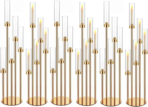 Vista 29 de Centros de mesa de candelabro negro de 35 pulgadas, 10 piezas, para mesas, 5 brazos, centros de mesa de boda para decoraciones
