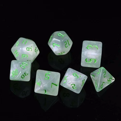 Vista 7 de Juego de 7 dados poliédricos DND de resina, juego de mesa de escritorio, juego de mesa para juegos de rol, mazmorras y dragones, país de las Verde