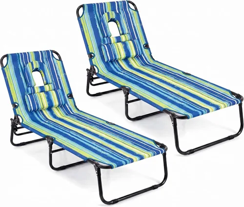 Vista 18 de Goplus Silla bronceadora, silla de playa plegable con orificio para la cara, almohada extraíble, capacidad de 350 libras, correa de transporte