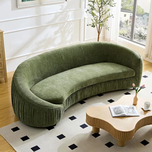 Vista 14 de WILLIAMSPACE Sofá curvado de 101 pulgadas, moderno sofá boucle tapizado de gran tamaño con 4 almohadas, sofá de peluche de 4 asientos para sala