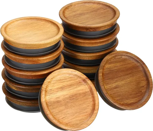 Vista 8 de PATIKIL Tapas para tarros de conservas de boca ancha, tapas de madera para frascos de conservas, tapas de madera con bola hermética de silicona