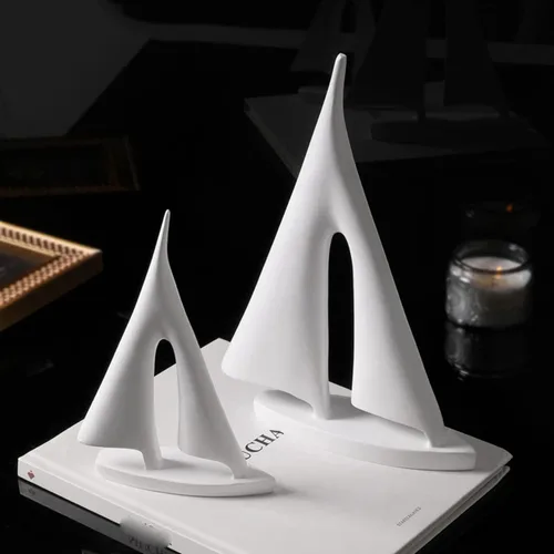 Vista 8 de Estatuilla de velero de resina blanca y negra para decoración del hogar, moderna y simple, estatua de barco, regalo, escultura decorativa de barco
