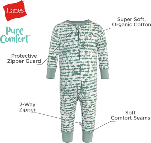 Vista 5 de Hanes Baby Pure Comfort Organic Playsuit, Sleep & Play Infant Long Sleeve Footless Cotton Pajamas, Boy & Girl