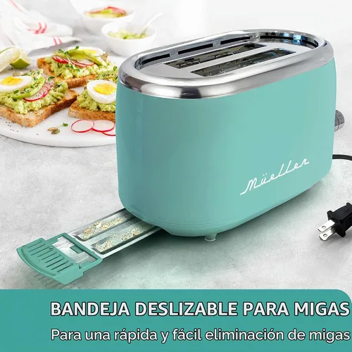 Vista 6 de Mueller Tostadora Retro de 2 Rebanadas con 7 Niveles de Dorado y 3 Funciones: Recalentar, Descongelar y Cancelar, Características de Acero
