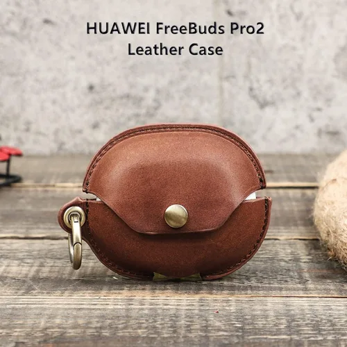 Vista 2 de Funda para Huawei FreeBuds Pro2, cuero genuino suave, compatible con Huawei FreeBuds Pro2 funda de carga inalámbrica, marrón