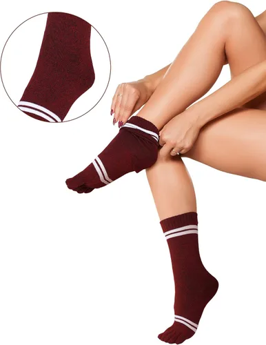 Vista 6 de Bencailor 4 pares de calcetines de cinco dedos de algodón para mujer, calcetines atléticos para correr, largo dividido, calcetines tobilleros