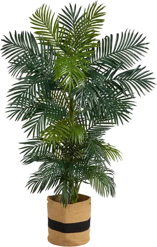 Vista 6 de Nearly Natural Palmera artificial de caña dorada de 3 pies con cesta de yute y algodón hecha a mano con borlas, kit de bricolaje
