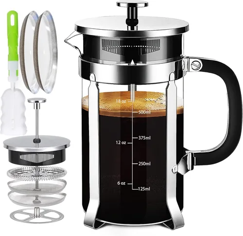 Vista 14 de YMMIND - Cafetera de prensa francesa de 34 onzas, cafetera de espresso de 5 tazas, cafetera de cobre para café frío con resistencia al calor y Ámbar