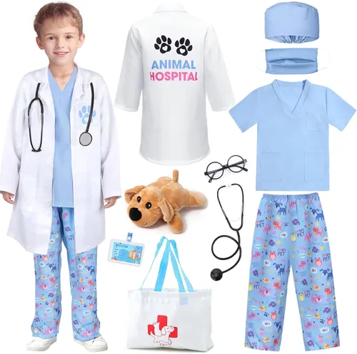 Vista 7 de G.C Disfraz de veterinario para niños pequeños, kit de médico médico, veterinario, juego de disfraz de Halloween para niños y niñas, día