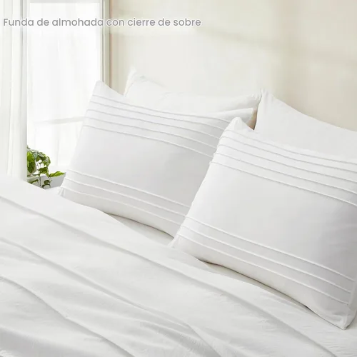 Vista 6 de Oli Anderson - Funda de edredón blanca tamaño Queen, funda de edredón plisada tamaño Queen, juego de ropa de cama texturizada suave y transpirable