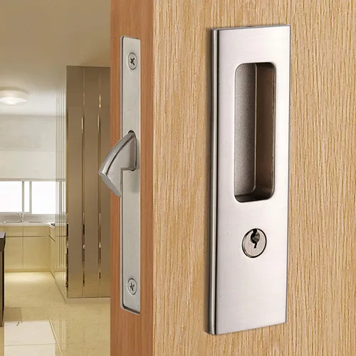 Vista 7 de CCJH Cerradura de puerta corredera invisible empotrable con llaves para puerta de bolsillo, puerta de madera de granero, accesorios para muebles