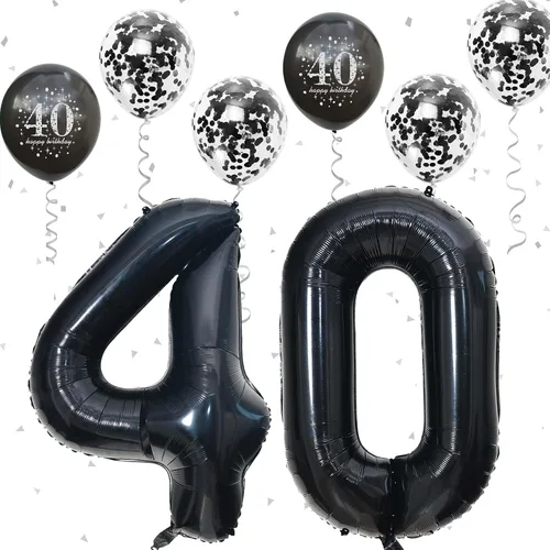 Vista 23 de Decoraciones de cumpleaños número 18 para niños y niñas, globo de aluminio con el número 18 de 40 pulgadas, globos de látex negros y metálicos