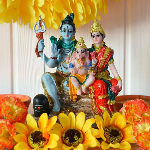 Vista 2 de Estatua de la familia de Dios Shiva de la India, de 6.1 pies de altura, ídolos hindúes Shiva, escultura familiar Ganesh Parvati Murti Moorti Pooja
