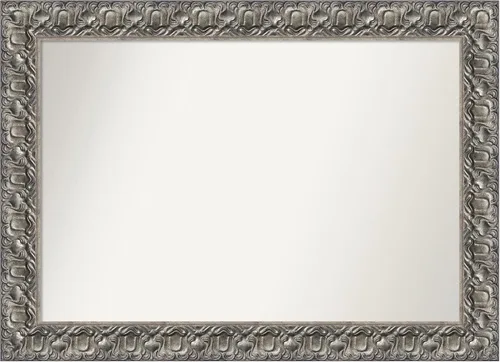 Vista 120 de Amanti Art Espejo de baño plateado para sobre fregadero, 26 x 26 pulgadas, espejo cuadrado de níquel pulido, marco de madera tradicional mediano, se