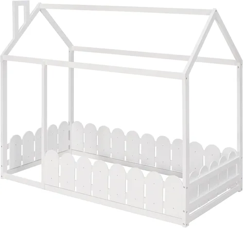 Vista 5 de Harper & Bright Designs Marco de cama individual para niños, cama Montessori de madera individual con barandillas en forma de valla, marcos de cama