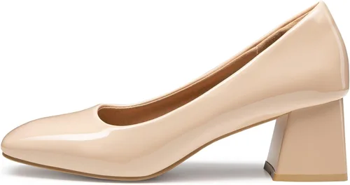 Vista 2 de Heel The World Zapatos de tacón bajo y grueso para mujer, zapatos de vestir de charol con punta cuadrada para fiesta, oficina