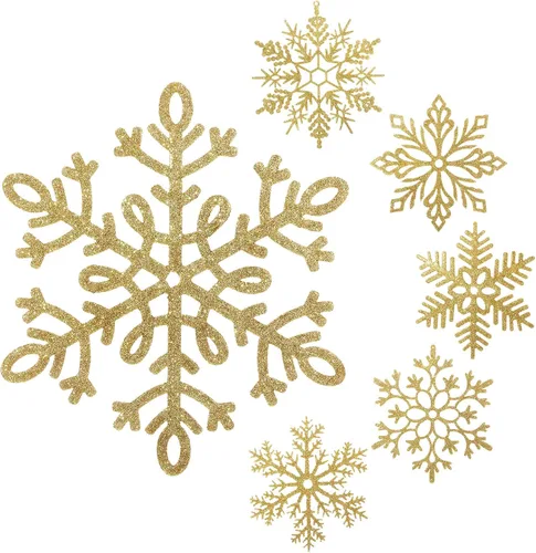 Vista 22 de Sratte Paquete de 12 adornos de copos de nieve grandes con purpurina de 12 pulgadas, decoración gigante de plástico para colgar en invierno