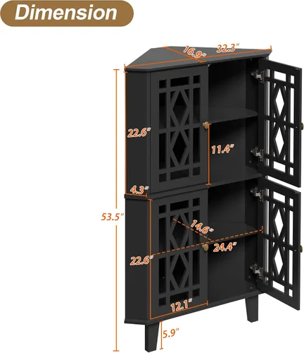 Vista 2 de Scurrty Estante de Esquina Alto, Mesa de Esquina de Estante Grande Aparador Gabinete con 4 Puertas y Estantes de 4 Niveles, Organizador