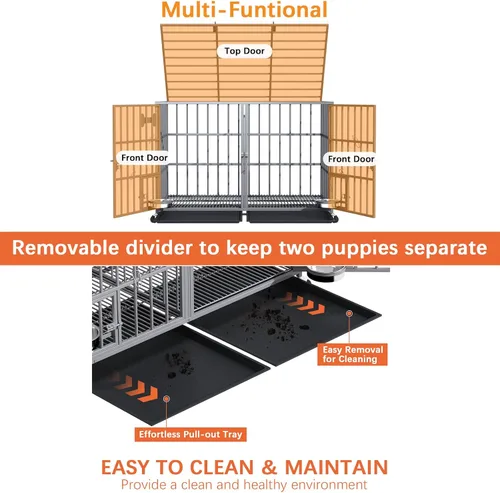 Vista 5 de aboxoo Jaula de metal resistente para perros de 42/48 pulgadas para 2 perros/perros grandes, parte superior abierta de metal, perrera
