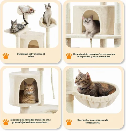 Vista 3 de Yaheetech Árboles para Gatos de Múltiples Niveles Torres para Gatos 79 pulgadas Árbol para Gatos de Interior con Postes Rascadores Cubiertos de Beige