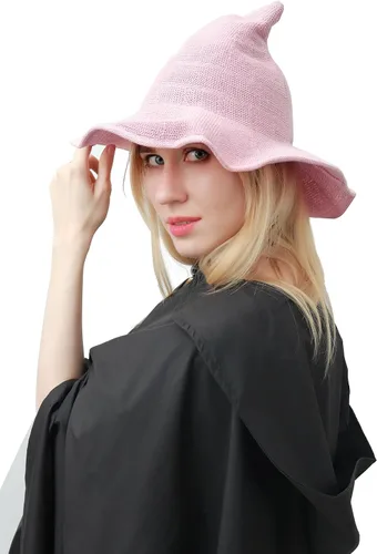 Vista 3 de DAZCOS Sombrero de bruja de punto multicolor transpirable de ala ancha plegable para mujer, disfraz de Navidad