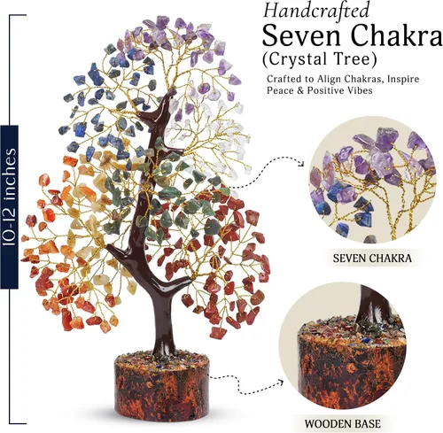 Vista 2 de YATSKIA Árbol de 7 Chakras - Árbol de Dinero Feng Shui, Curación de Reiki, Decoración para el Hogar y la Oficina - Regalo Espiritual para Mujeres