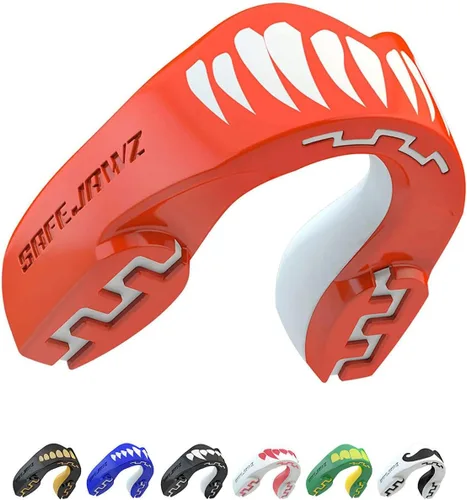 Vista 10 de SAFEJAWZ American Flag Mouth Guard, Youth Dual Layer Mouthguard with Case Bandera estadounidense