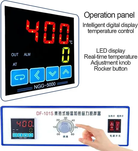 Vista 3 de 500W Laboratory Magnetic Stirring Heating Pot, Agitador magnético de placa caliente 2L, Sistema de control de temperatura de pantalla digital, Baño