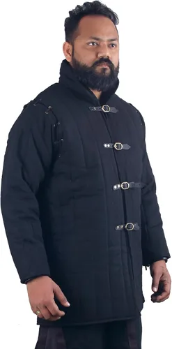 Vista 4 de THE MEDIEVALS Abrigo Gambeson acolchado grueso Aketon Chaqueta Armadura Negro