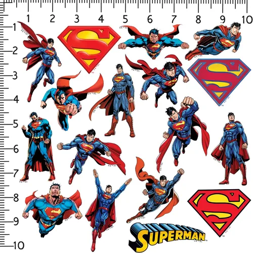 Vista 2 de Superman Character Poses - Paquete variado de 100 calcomanías de vinilo troqueladas, calcomanías de acción de superhéroes DC para laptop, botella