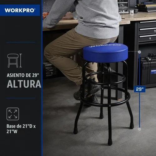 Vista 8 de WORKPRO Taburete de garaje resistente, asiento de cojín giratorio, marco de acero