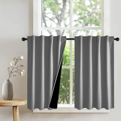 Vista 23 de PONY DANCE Cortinas opacas 100% cortas de 24 pulgadas de largo, medias cortinas con aislamiento térmico para ventanas pequeñas con parte trasera