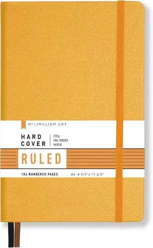 Vista 19 de Minimalism Art, Premium Hard Cover Notebook Journal, X-Large Size, Master A4 8.3" x 11.4", 186 Numbered Pages, Gusseted Pocket, Ribbon Bookmark