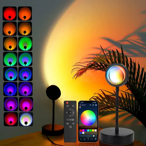 Vista 8 de JIMEI Lámpara de puesta de sol, proyector de luces LED para dormitorio, luz nocturna, luces RGB, luz solar, lámpara de amanecer, 10 W, rotación