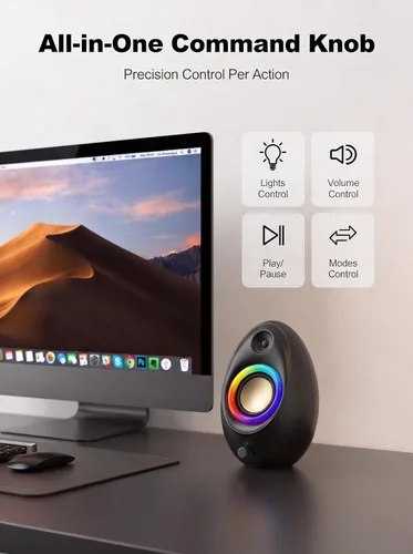 Vista 3 de Altavoces de computadora Bluedee para PC de escritorio, altavoces de escritorio Bluetooth 5.4 con 2 unidades de altavoz, altavoz USB de luz RGB