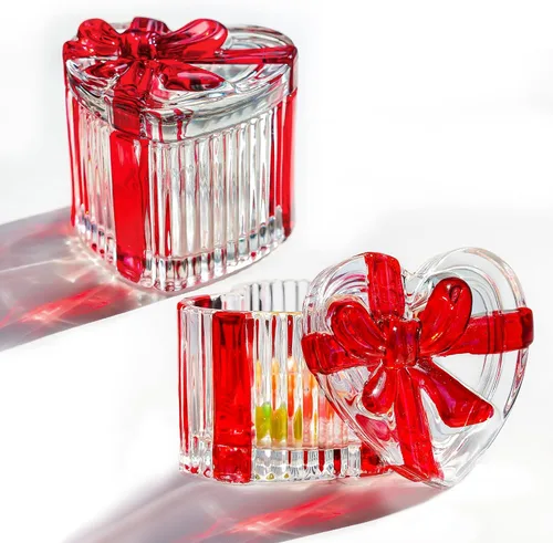 Vista 10 de Joyero en forma de corazón de cristal, caja decorativa de cristal con tapa Borgoña