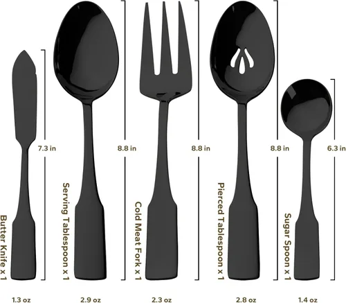 Vista 4 de Alata Kate Black Mirror - Cubiertos de 45 piezas con juego de utensilios para servir utensilios, servicio para 8, cubiertos de acero inoxidable