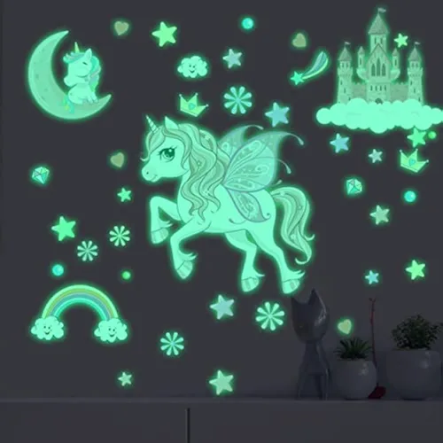 Vista 12 de Estrellas que brillan en la oscuridad para la habitación, adhesivos de pared/techo que brillan de gatos, calcomanías de mariposas de gatito
