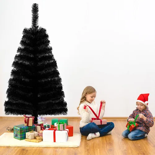 Vista 6 de Árbol de Navidad artificial negro de 3 pies, pino de Navidad de mesa con base de soporte de PVC para Navidad, Halloween, hogar, oficina, decoración