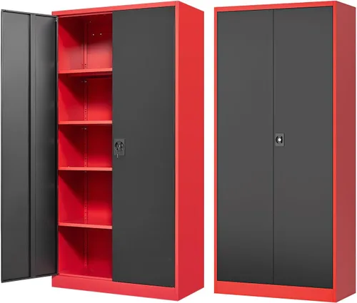 Vista 16 de Fesbos Armario de almacenamiento de metal, archivadores de acero de 36 pulgadas de alto con puertas con cerradura y estantes ajustables, gabinete