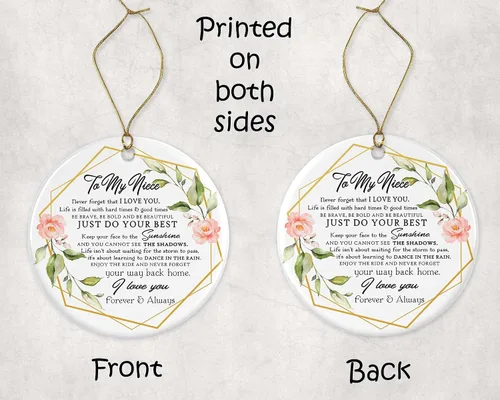 Vista 3 de HTDesigns Adorno de Navidad para sobrina – Regalo de sobrina de la tía – "Never Forget That I Love You" impreso en ambos lados