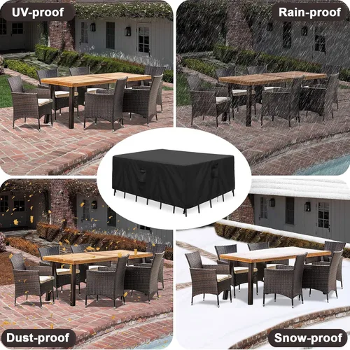 Vista 6 de PureFit Fundas para muebles de patio, funda impermeable para muebles de mesa de exterior rectangular, cubierta de sofá seccional de patio