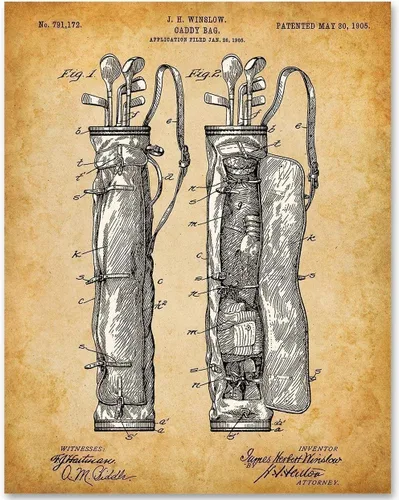 Vista 9 de Caddy Bag Patent Print - Man Cave and Country Club Wall Art, Antique Sports Room Wall Art, Gift for Men and Women Golfers, Choose Unframed Classic