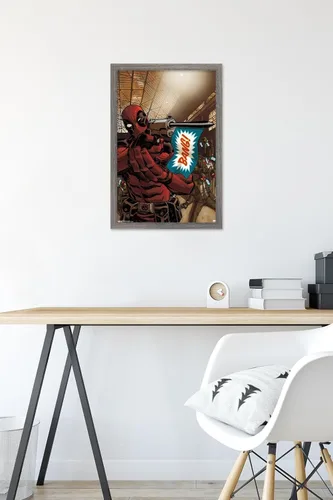 Vista 6 de Trends International Marvel Comics - Póster de pared de Deadpool - Bang, 14.725 x 22.375 pulgadas, versión enmarcada de madera de granero