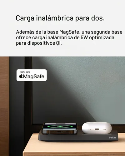 Vista 3 de Belkin BoostCharge Pro - Estación de carga inalámbrica 2 en 1 con MagSafe de 15 W, cargador de carga rápida compatible con iPhone 15, 14, 13 y 12